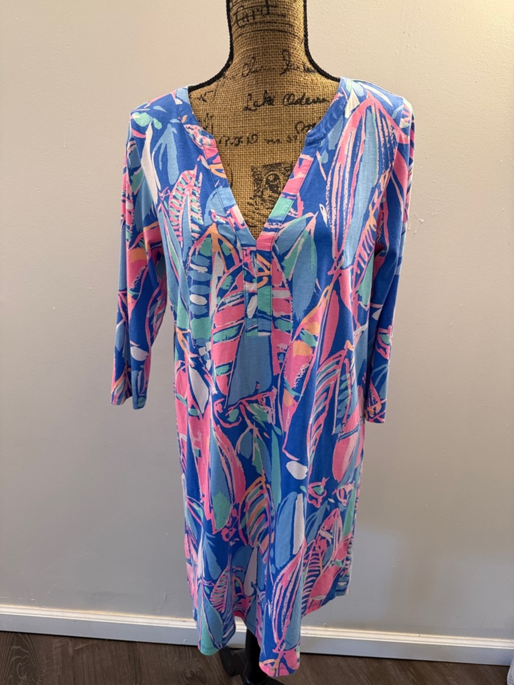 Lilly Pulitzer Blue, Pink & Green Floral V-Neck dress